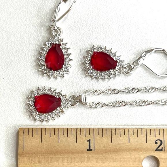 NEW Necklace Earrings Set Ruby Red Rhinestone Fashion Matching Jewelry Lot m - Picture 4 of 5